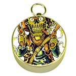 Cowboy Skeleton With Gun Illustration Gold Compasses