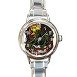 Grim Reaper Above Art  Monster Moon Letter Poster Round Italian Charm Watch