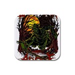 Grim Reaper Above Art  Monster Moon Letter Poster Rubber Square Coaster (4 pack)