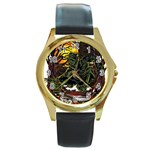 Grim Reaper Above Art  Monster Moon Letter Poster Round Gold Metal Watch