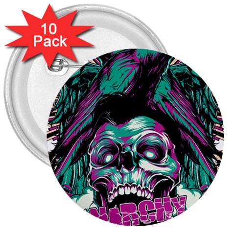 Anarchy Skull And Birds 3  Buttons (10 pack)  from ArtsNow.com Front