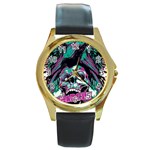 Anarchy Skull And Birds Round Gold Metal Watch