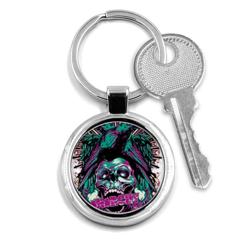 Anarchy Skull And Birds Key Chain (Round) from ArtsNow.com Front