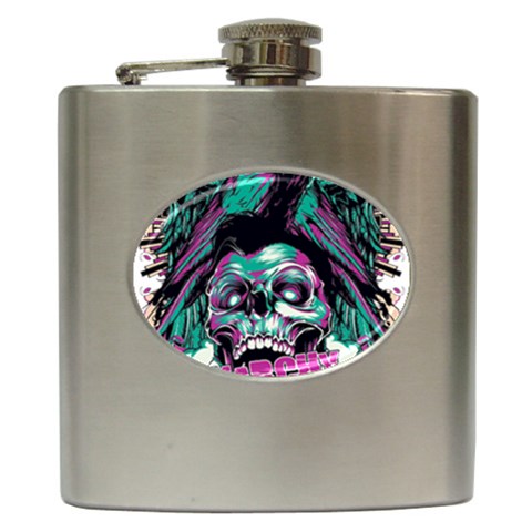 Anarchy Skull And Birds Hip Flask (6 oz) from ArtsNow.com Front