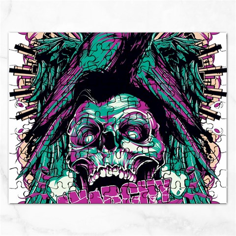 Anarchy Skull And Birds Rectangular Jigsaw Puzzl from ArtsNow.com Front