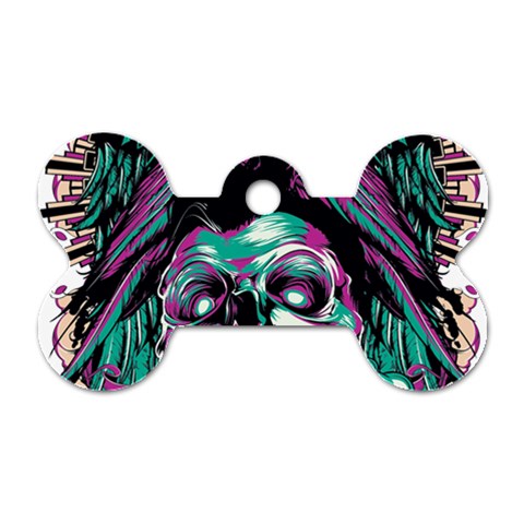 Anarchy Skull And Birds Dog Tag Bone (One Side) from ArtsNow.com Front
