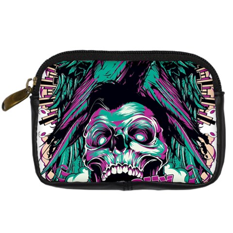 Anarchy Skull And Birds Digital Camera Leather Case from ArtsNow.com Front