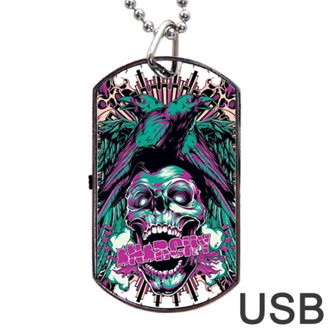 Anarchy Skull And Birds Dog Tag USB Flash (One Side) from ArtsNow.com Front