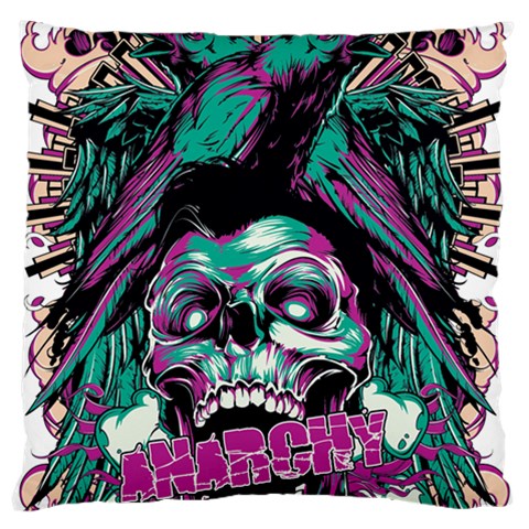 Anarchy Skull And Birds Large Premium Plush Fleece Cushion Case (Two Sides) from ArtsNow.com Front