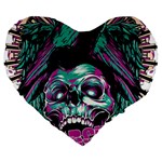 Anarchy Skull And Birds Large 19  Premium Flano Heart Shape Cushions