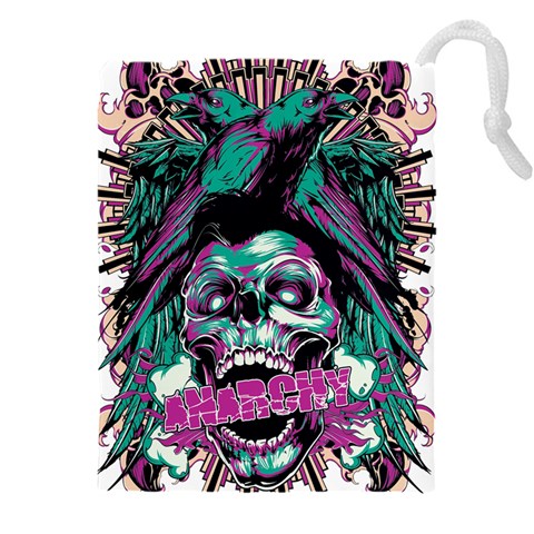 Anarchy Skull And Birds Drawstring Pouch (4XL) from ArtsNow.com Front