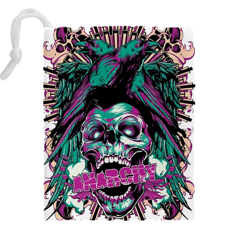 Anarchy Skull And Birds Drawstring Pouch (4XL) from ArtsNow.com Back