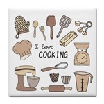 I Love Cooking Baking Utensils Knife Tile Coaster