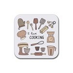I Love Cooking Baking Utensils Knife Rubber Coaster (Square)