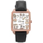 I Love Cooking Baking Utensils Knife Rose Gold Leather Watch 