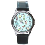 Drinks Cocktails Doodle Coffee Round Metal Watch