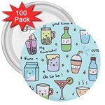 Drinks Cocktails Doodle Coffee 3  Buttons (100 pack) 