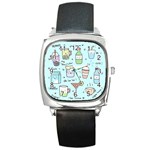 Drinks Cocktails Doodle Coffee Square Metal Watch