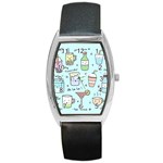 Drinks Cocktails Doodle Coffee Barrel Style Metal Watch