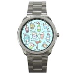 Drinks Cocktails Doodle Coffee Sport Metal Watch