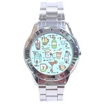 Drinks Cocktails Doodle Coffee Stainless Steel Analogue Watch