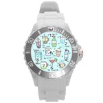 Drinks Cocktails Doodle Coffee Round Plastic Sport Watch (L)