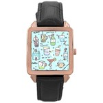 Drinks Cocktails Doodle Coffee Rose Gold Leather Watch 