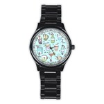 Drinks Cocktails Doodle Coffee Stainless Steel Round Watch