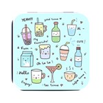 Drinks Cocktails Doodle Coffee Square Metal Box (Black)