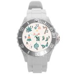 Reindeer Stars Socks Stick Round Plastic Sport Watch (L)