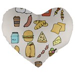 Dinner Meal Food Snack Fast Food Large 19  Premium Flano Heart Shape Cushions