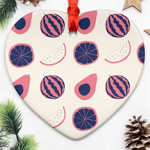 Fruits Halves Pattern Design Heart Ornament (Two Sides) from ArtsNow.com Front