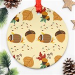 Leaves Foliage Acorns Barrel Ornament (Round)