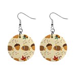Leaves Foliage Acorns Barrel Mini Button Earrings