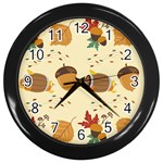 Leaves Foliage Acorns Barrel Wall Clock (Black)