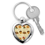 Leaves Foliage Acorns Barrel Key Chain (Heart)