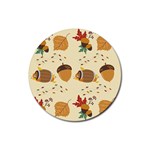 Leaves Foliage Acorns Barrel Rubber Coaster (Round)