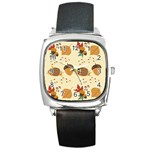 Leaves Foliage Acorns Barrel Square Metal Watch