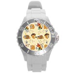 Leaves Foliage Acorns Barrel Round Plastic Sport Watch (L)
