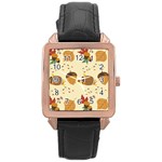 Leaves Foliage Acorns Barrel Rose Gold Leather Watch 