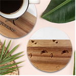 Leaves Foliage Acorns Barrel Marble Wood Coaster (Round)