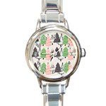 Christmas Trees Icons Round Italian Charm Watch