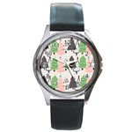 Christmas Trees Icons Round Metal Watch