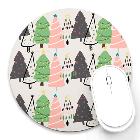 Christmas Trees Icons Round Mousepad from ArtsNow.com Front