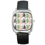 Christmas Trees Icons Square Metal Watch