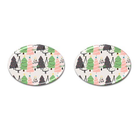 Christmas Trees Icons Cufflinks (Oval) from ArtsNow.com Front(Pair)