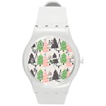 Christmas Trees Icons Round Plastic Sport Watch (M)