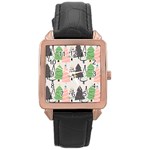 Christmas Trees Icons Rose Gold Leather Watch 
