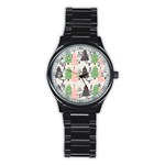 Christmas Trees Icons Stainless Steel Round Watch
