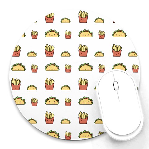 Fries Taco Pattern Fast Food Round Mousepad from ArtsNow.com Front